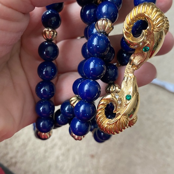 Elegant Gold and Blue Beaded Necklace - Picture 5 of 6